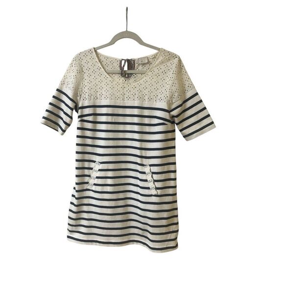 Anthropologie tunic top by 9-H15 STCL navy & off white with eyelet bodice sz Sma - Picture 2 of 5